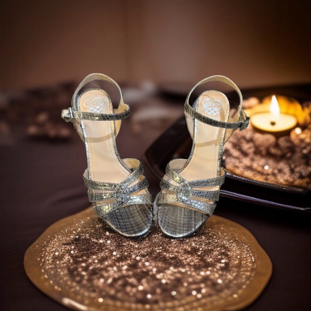 Vince Camuto Shimmering Gold Strappy Heels - Picture 3 of 16